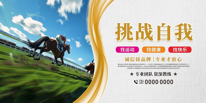彩色大气简约赛马术骑马展板套图