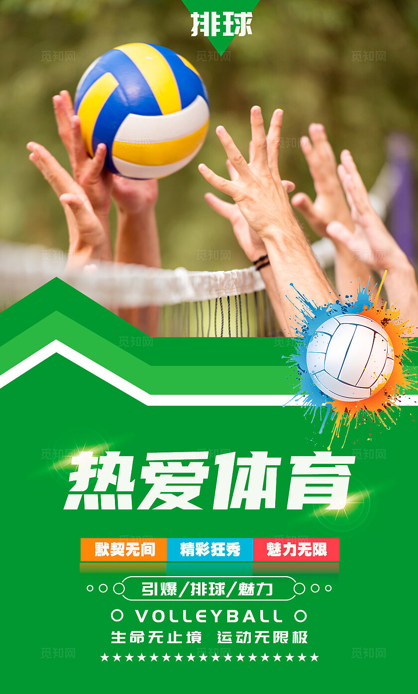 多色系排球球类运动竞技比赛活动海报套图
