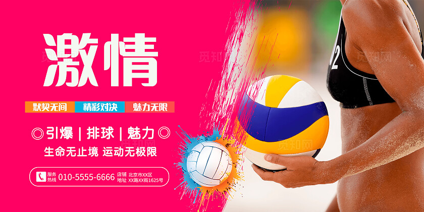多色系排球球类运动竞技比赛活动海报套图