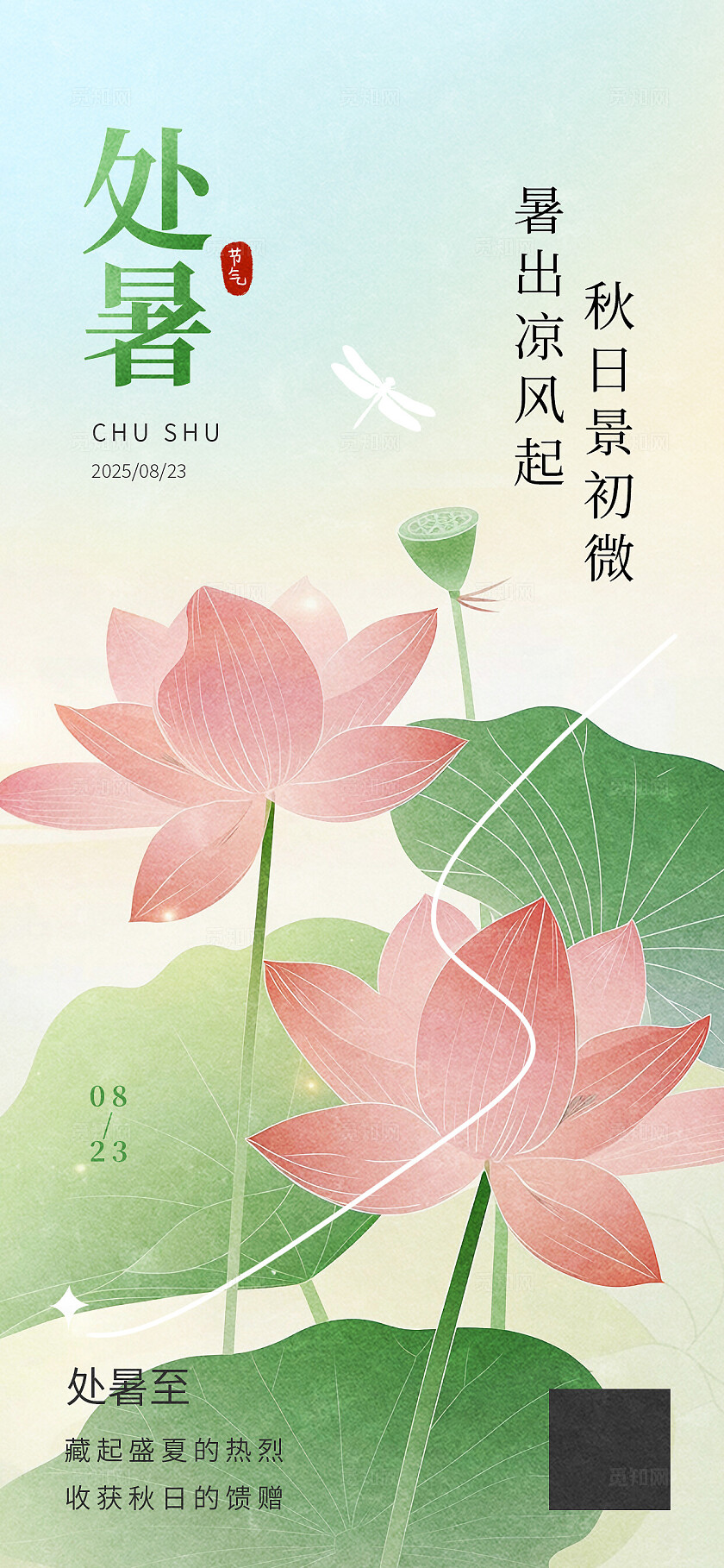 二十四节气之处暑插画海报