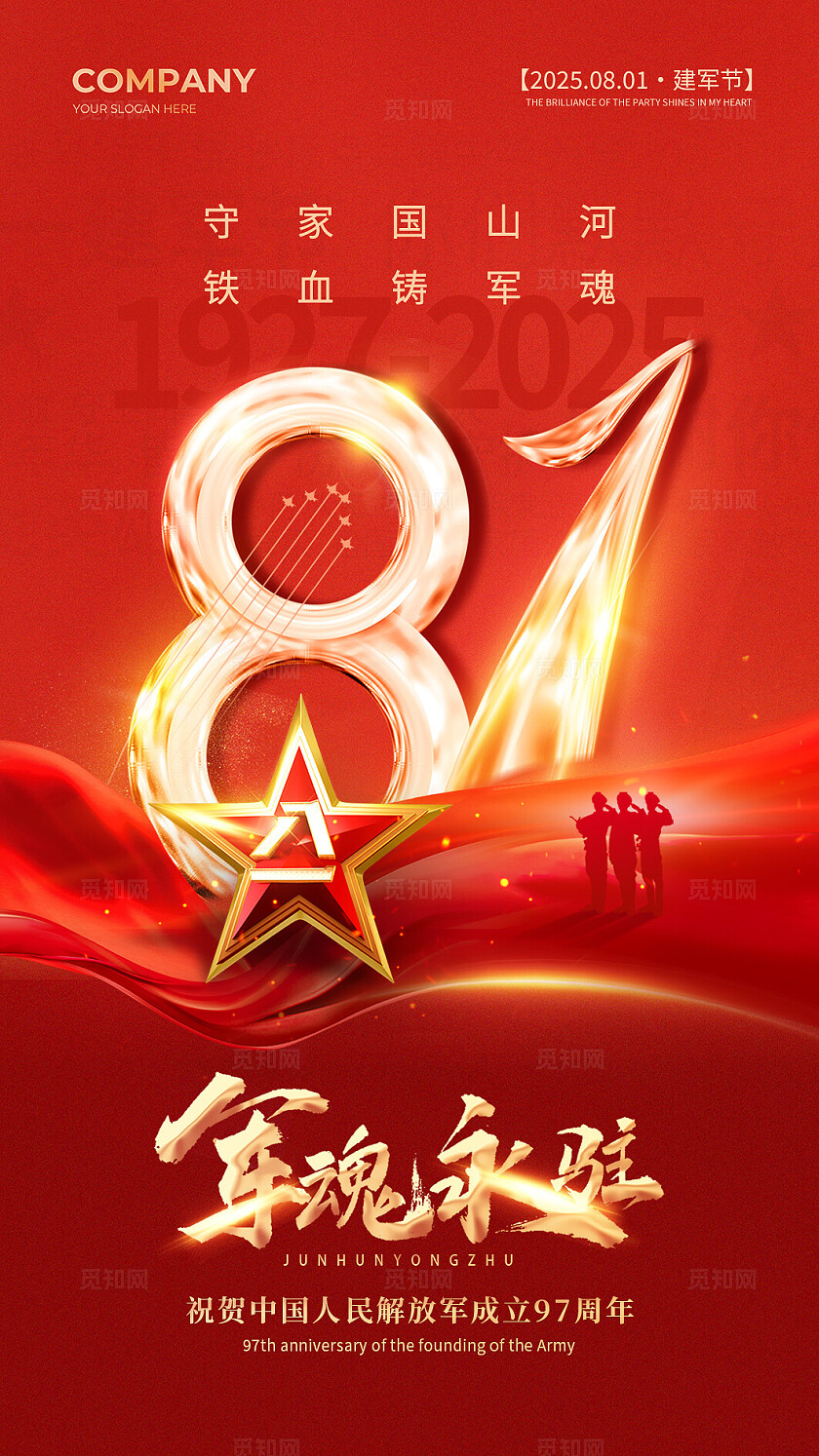红色简约党政风建军节手机宣传海报81建军节贺卡常规