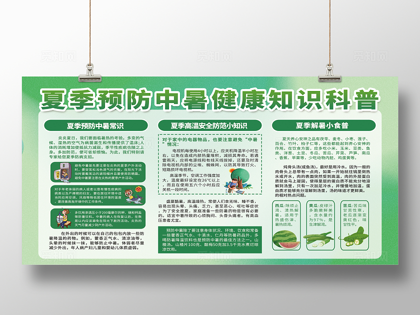 夏季预防中暑健康常识知识科普宣传栏展板