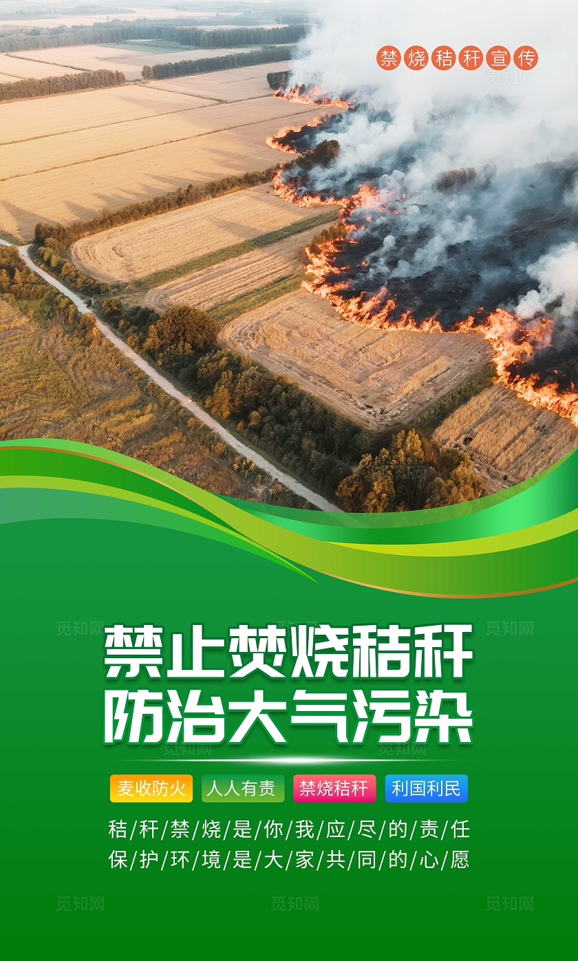 绿色大气禁止焚烧秸秆宣传套图