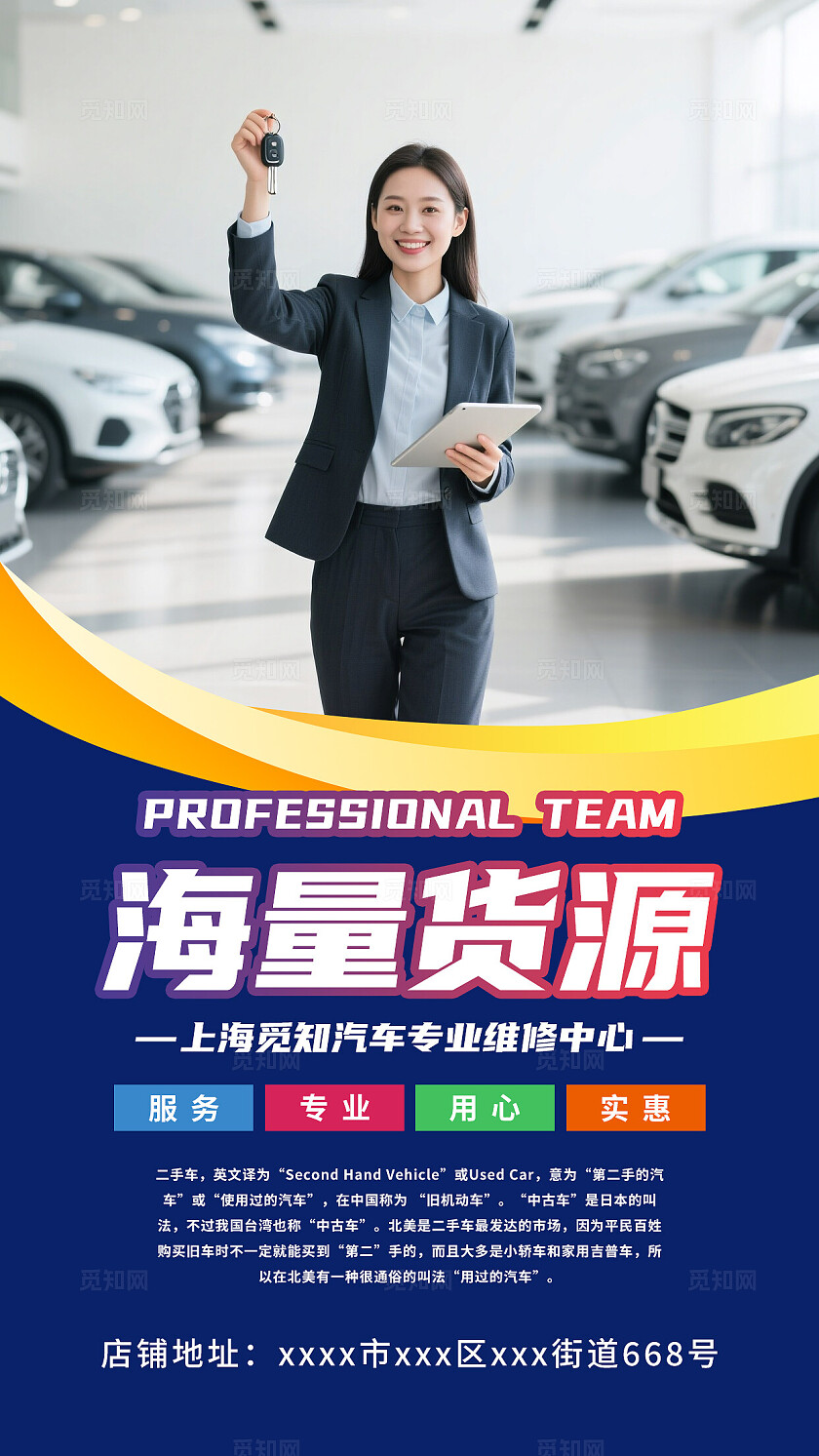 蓝色大气二手车宣传套图