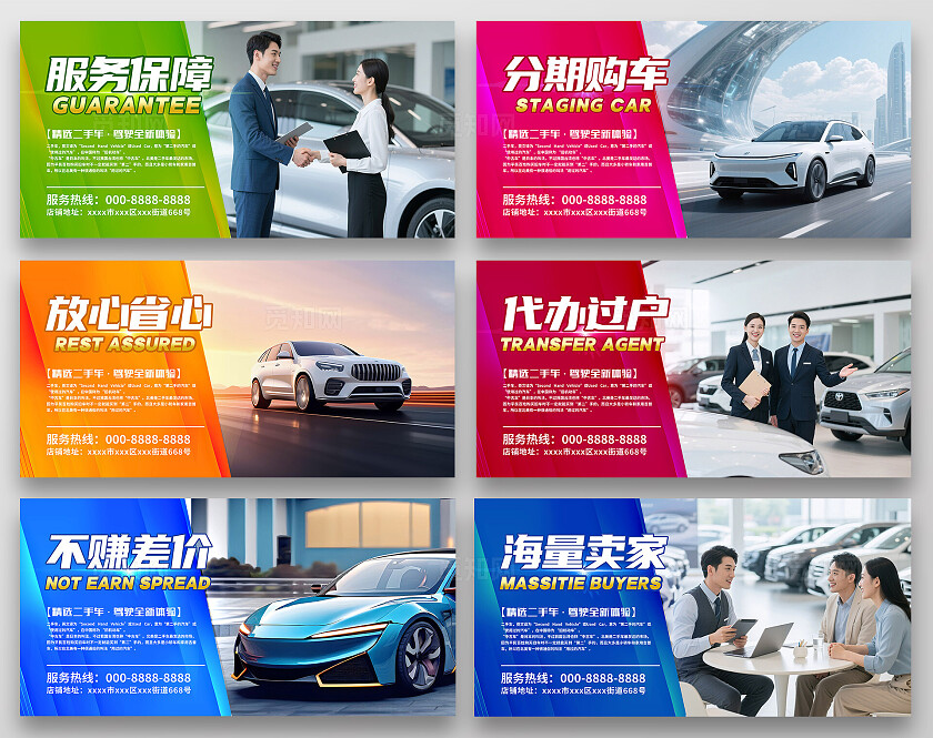 彩色大气精选二手车宣传海报套图