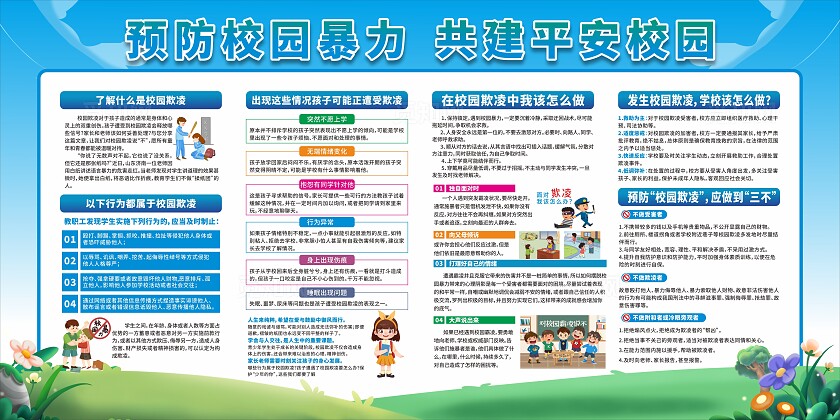 绿色卡通传递校园正能量坚决遏制校园欺凌宣传栏校园欺凌宣传栏