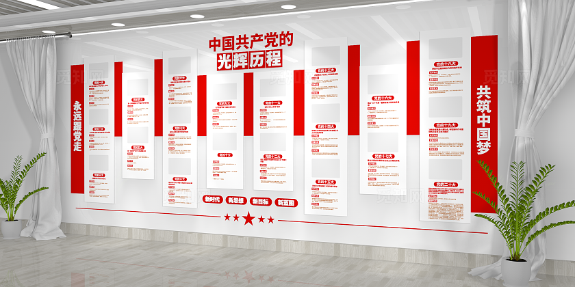 红色大气永远跟党走党的光辉历程党建宣传党建文化墙