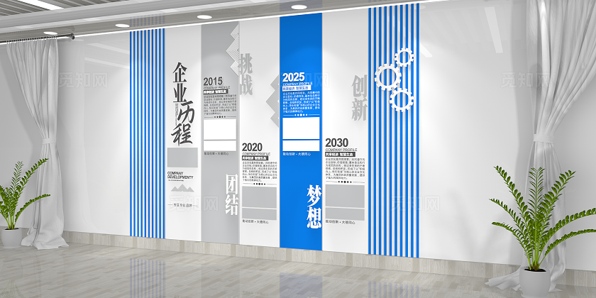 简约大气蓝色企业公司发展历程企业文化墙