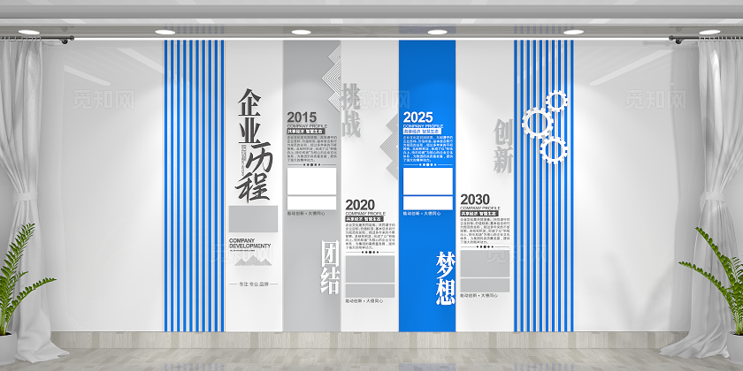 简约大气蓝色企业公司发展历程企业文化墙