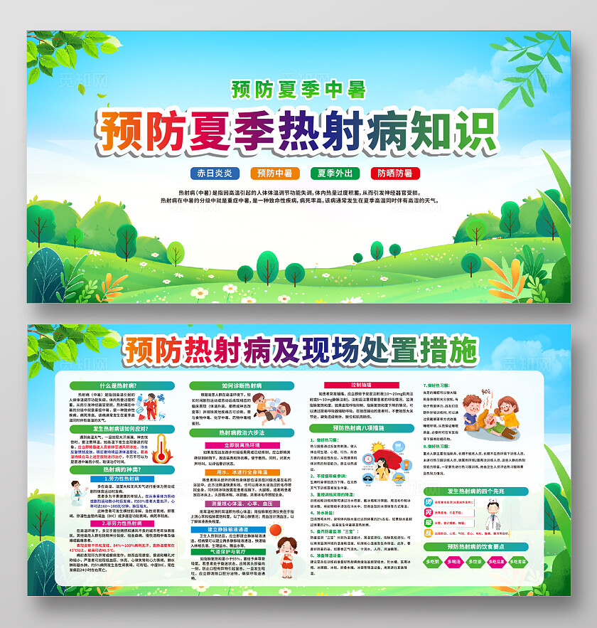 绿色宣传栏预防热射病展板