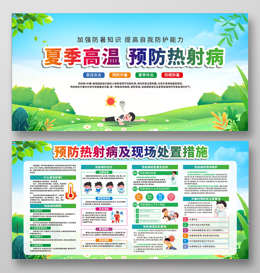 绿色简约预防热射病宣传展板