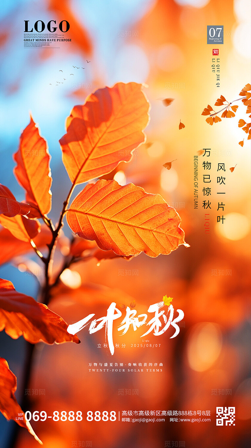 简约创意秋天立秋节气二十四节气宣传海报手机海报