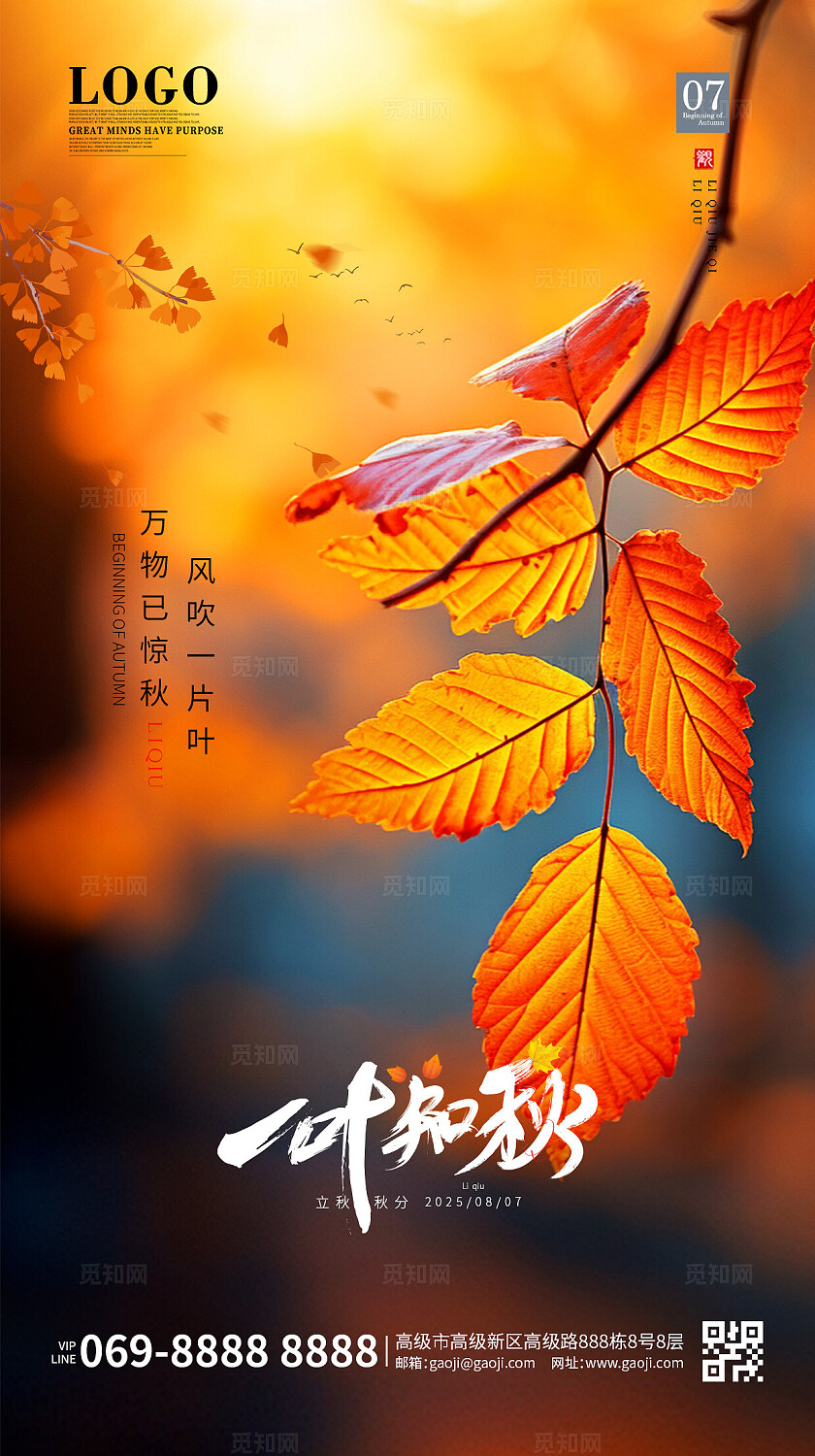 简约创意秋天立秋节气二十四节气宣传海报手机海报