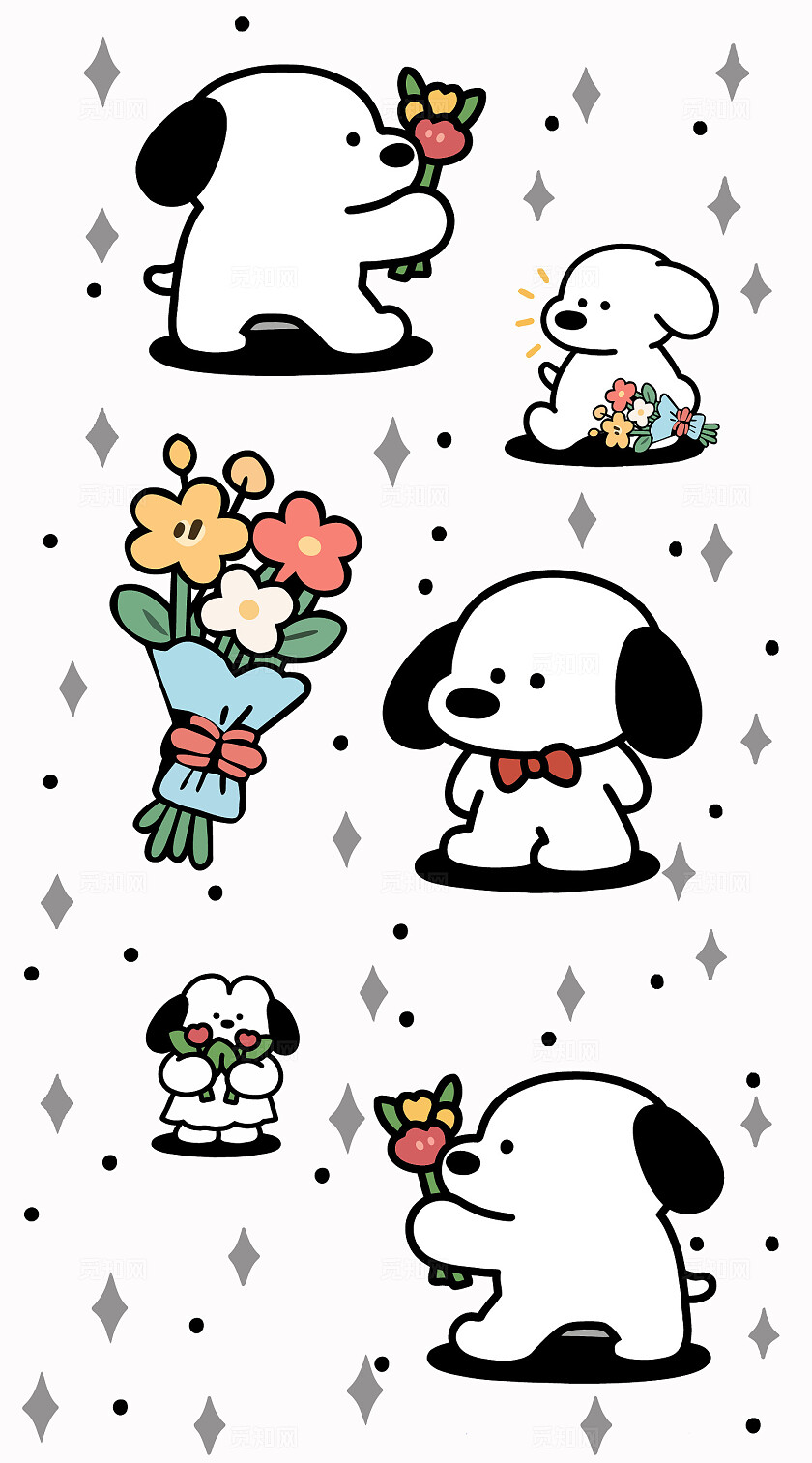 文创手机壳图案-可爱卡通狗狗贴纸图案设计