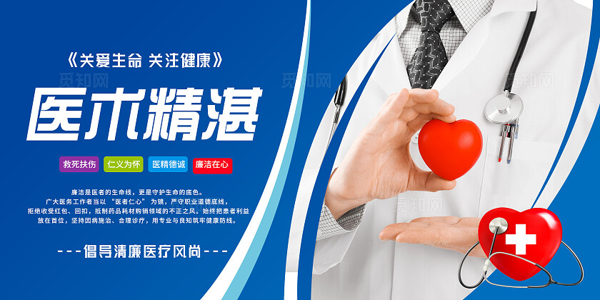 蓝色医疗医风廉洁医术精湛清廉医院宣传海报套图