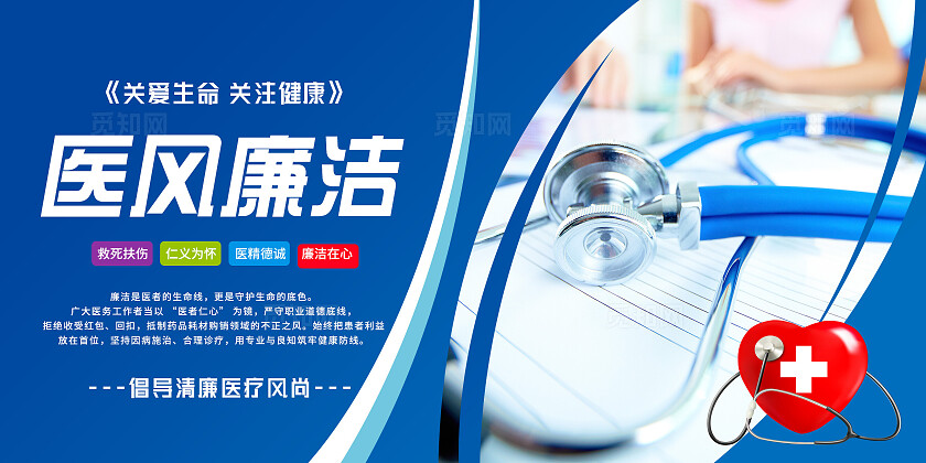 蓝色医疗医风廉洁医术精湛清廉医院宣传海报套图