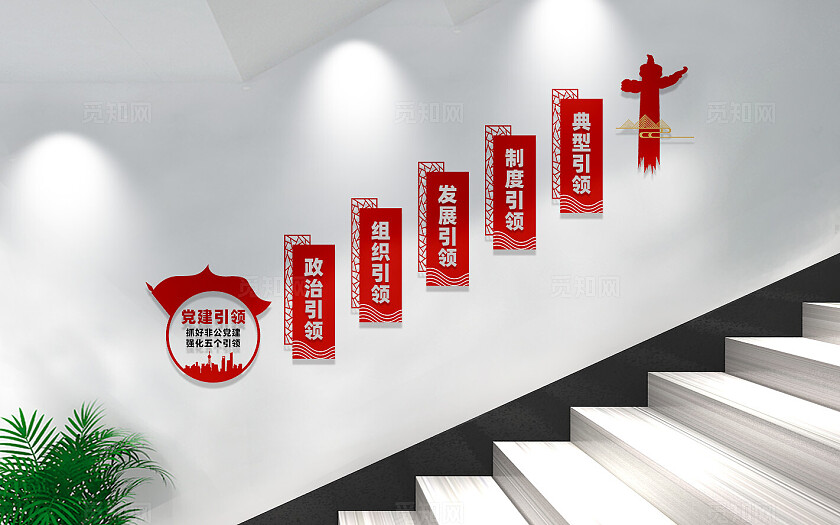 非公党建楼梯文化墙宣传标语