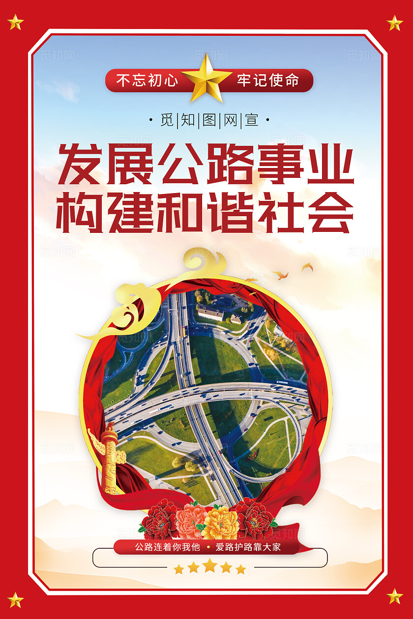 红色简约大气套图路政公益宣传爱护维护公路宣传海报套图