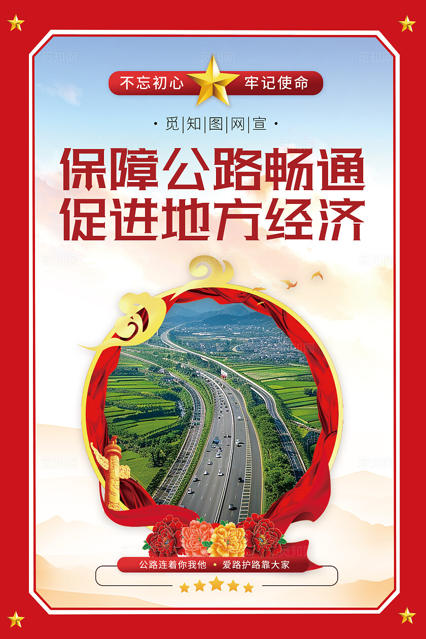 红色简约大气套图路政公益宣传爱护维护公路宣传海报套图