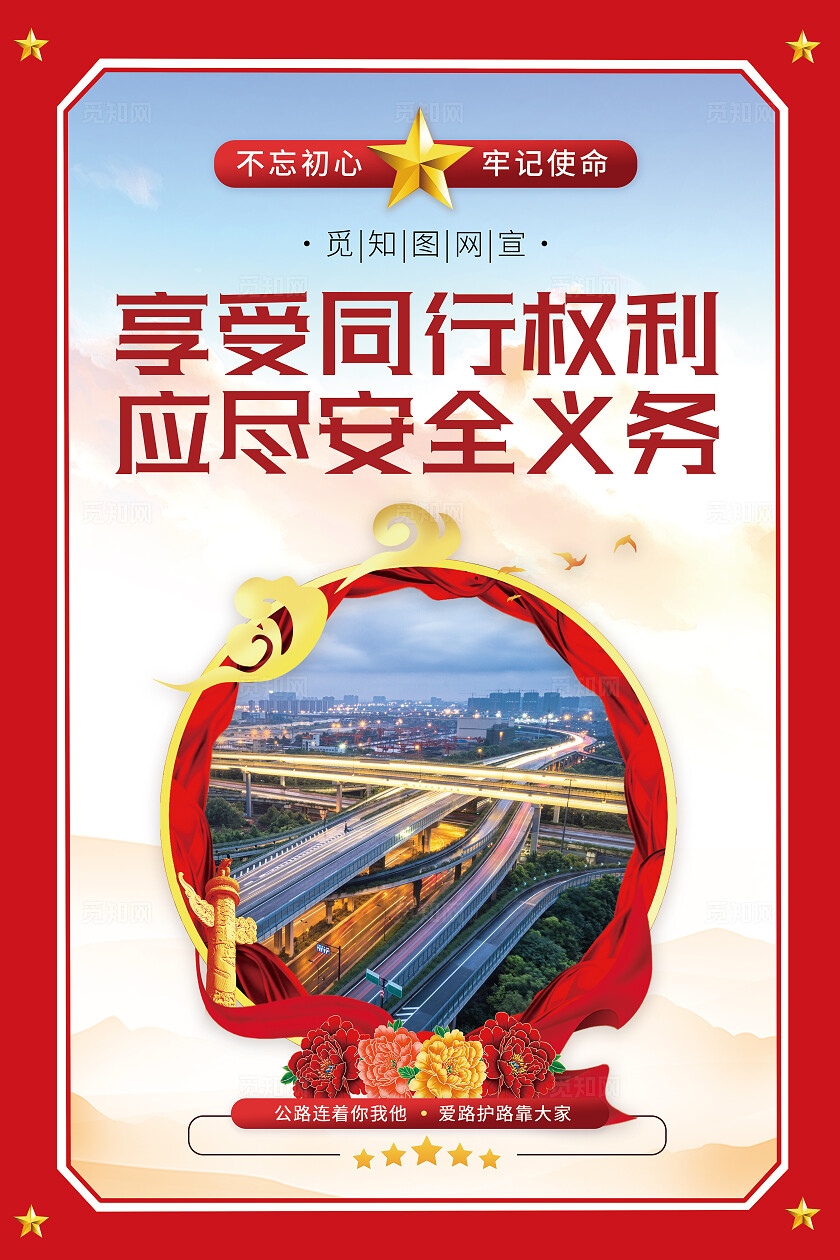 红色简约大气套图路政公益宣传爱护维护公路宣传海报套图