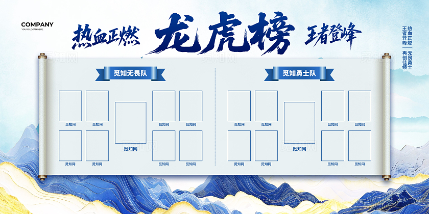 中国风团队业绩龙虎榜背景展板设计