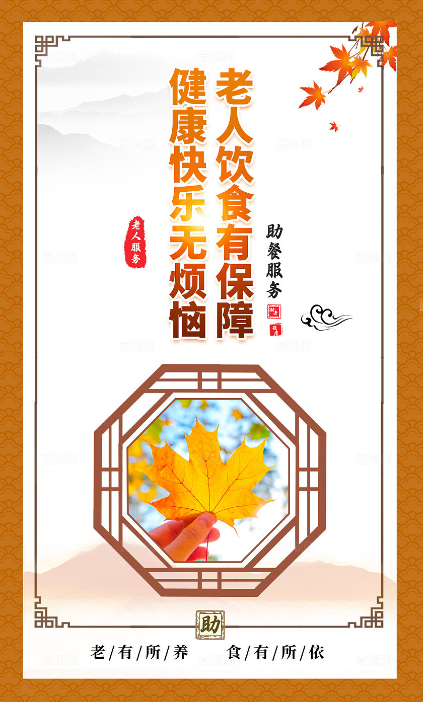中国风老年助餐老年老食堂敬老爱宣传海报套图