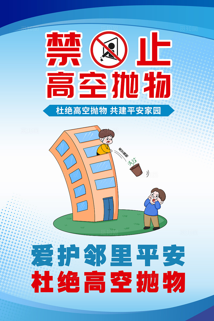 蓝色简约严禁高空抛物共建文明和谐社区宣传海报套图