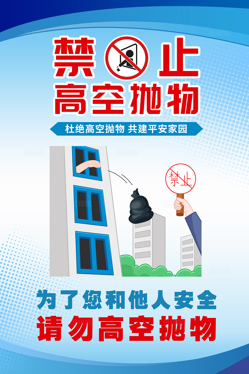 蓝色简约严禁高空抛物共建文明和谐社区宣传海报套图