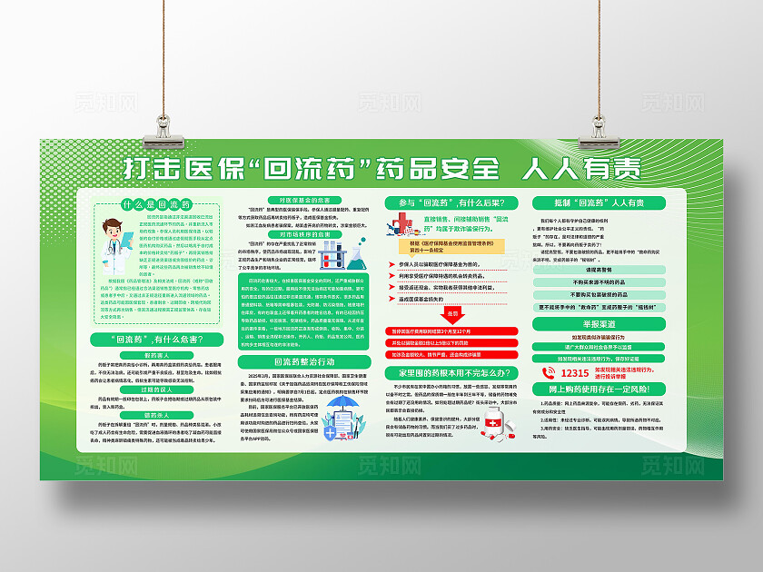 绿色清新渐变简约风安全用药展板知识宣传栏展板设计模板