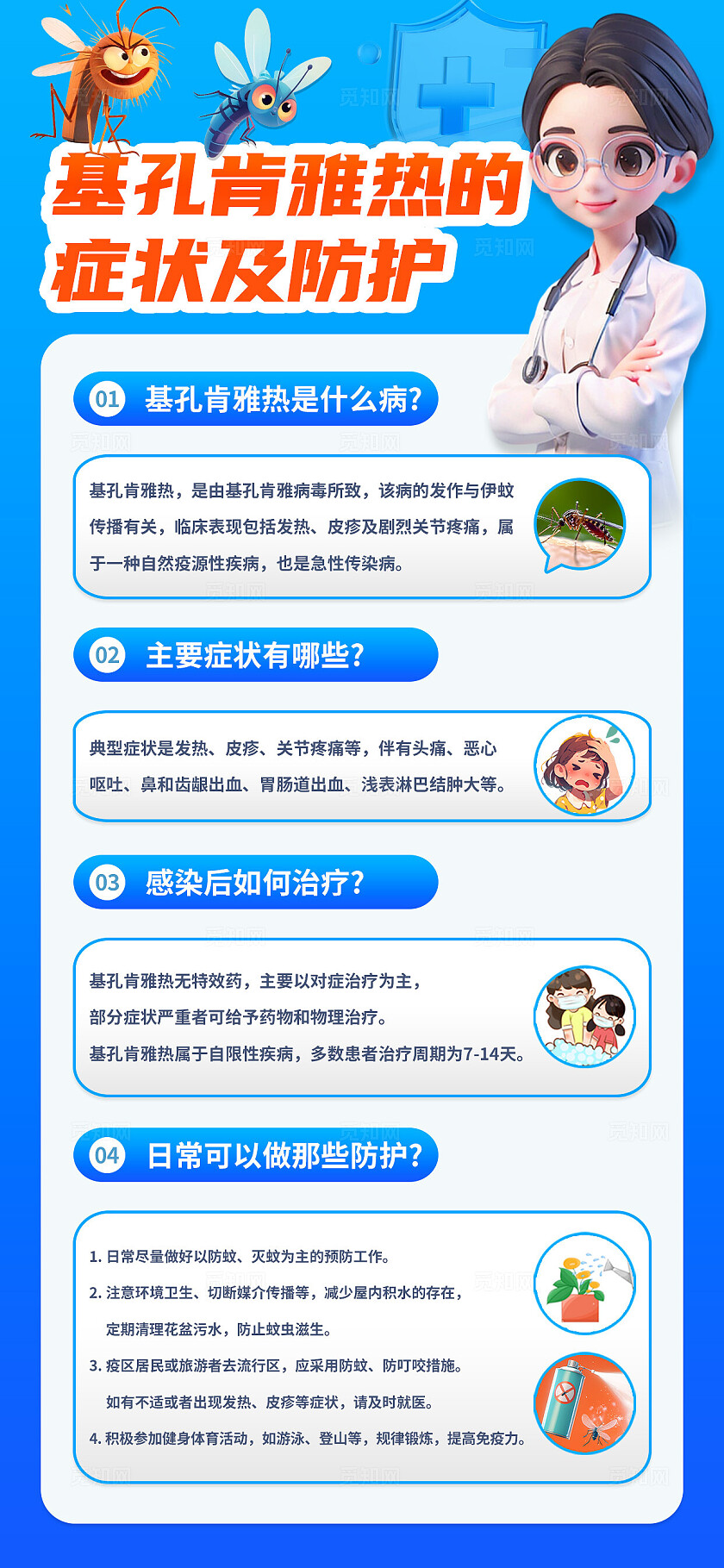 3D潮流卡通蓝色简约基孔肯雅热防治健康医疗手机海报