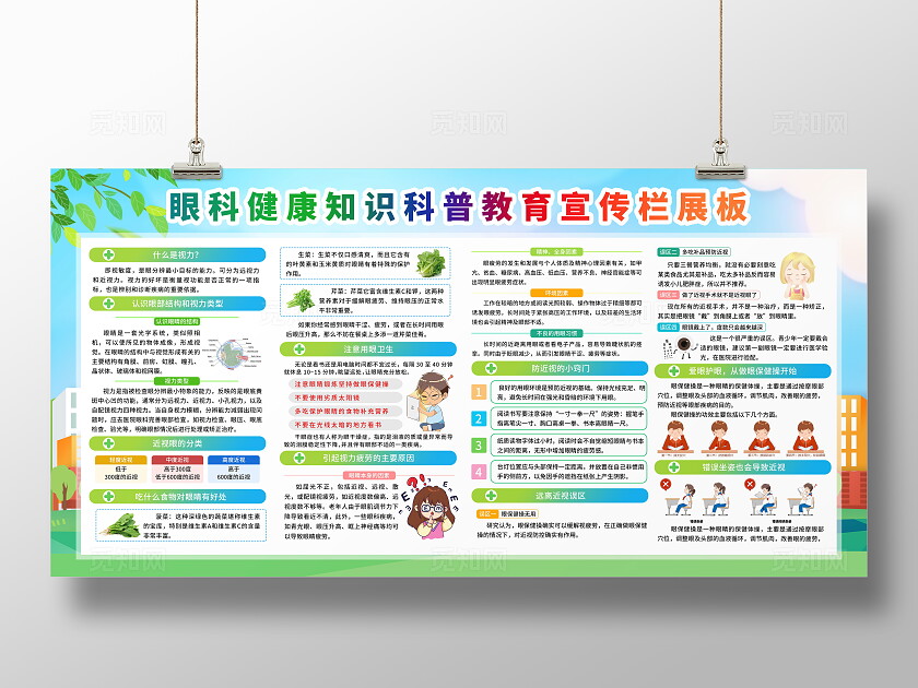 蓝色清新风格眼科眼部健康知识眼科医院宣传栏展板设计模板