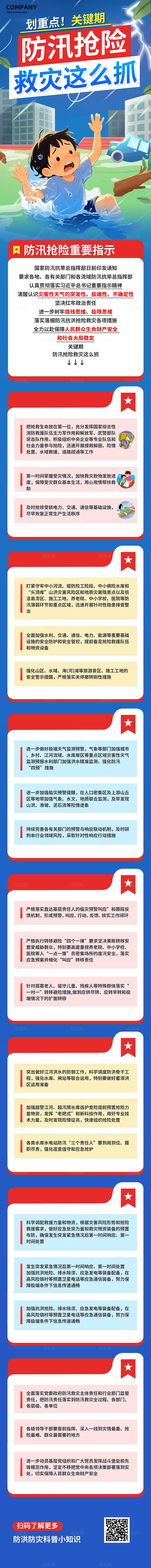 蓝色简约大气防汛抢险救灾工作重要指示手机长图