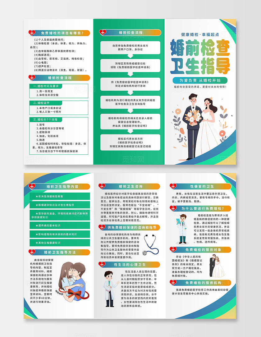 绿色简约婚前检查卫生指导医疗知识三折页