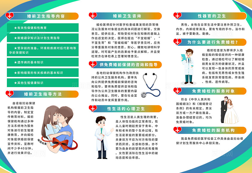 绿色简约婚前检查卫生指导医疗知识三折页