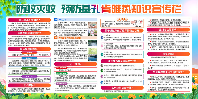 蓝绿色小清新防蚊灭蚊基孔肯雅热疾病知识宣传栏背景预防基孔肯雅热防蚊灭蚊