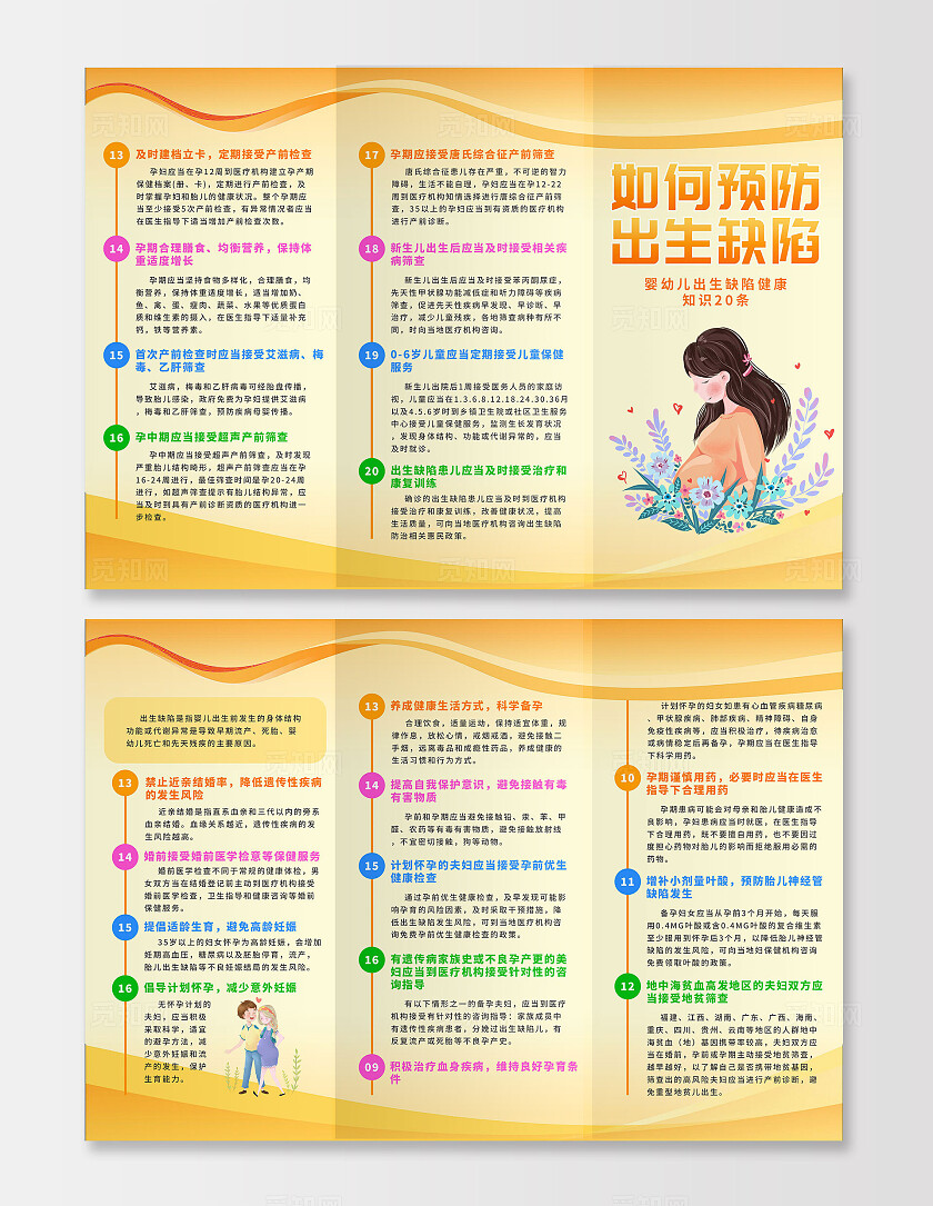 橙色简约如何预防出生缺陷怀孕孕检医疗知识三折页