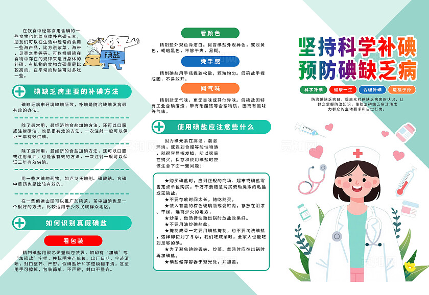 绿色简约预防碘缺乏病医疗知识三折页