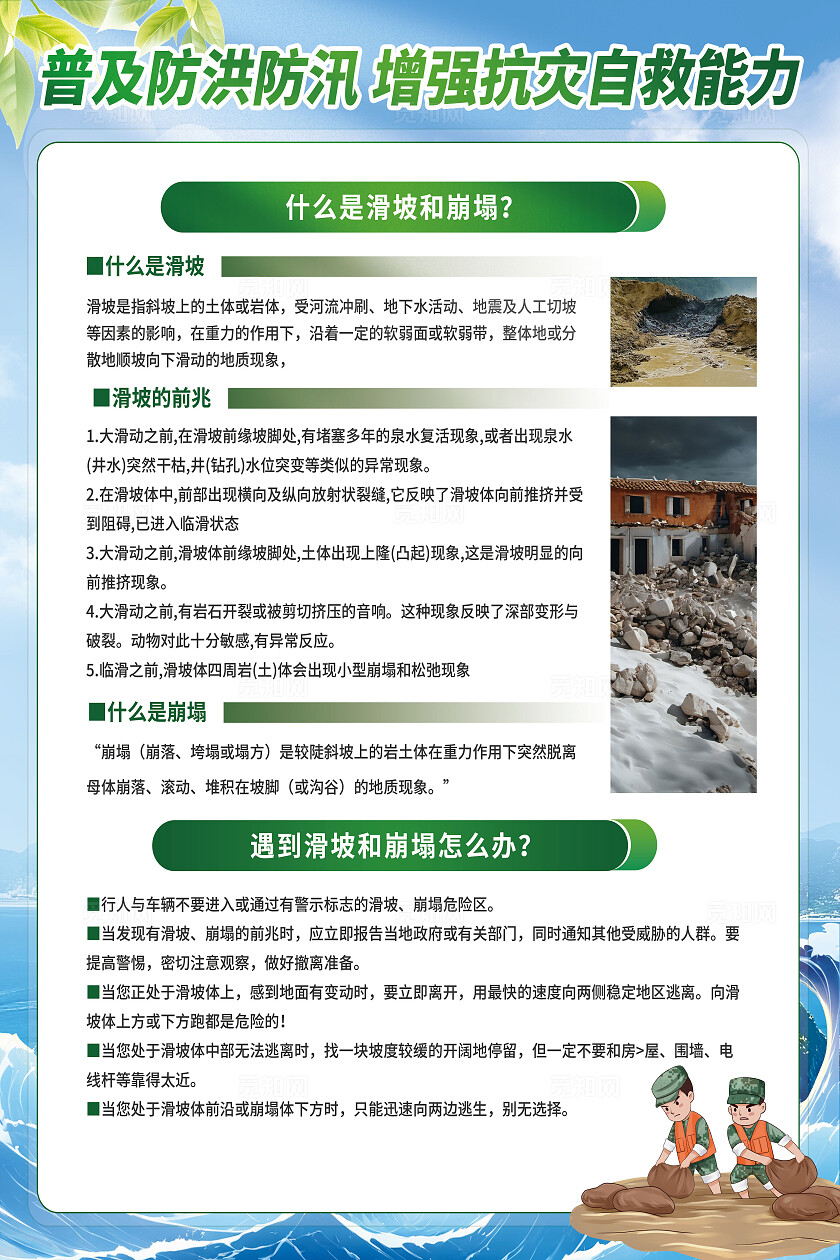 简约夏季防汛自然灾害宣传知识科普介绍海报