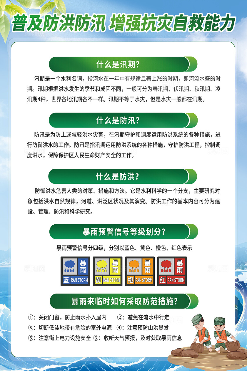简约夏季防汛自然灾害宣传知识科普介绍海报