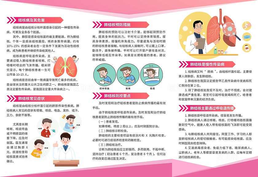 粉色大气防治结核病宣传三折页医疗