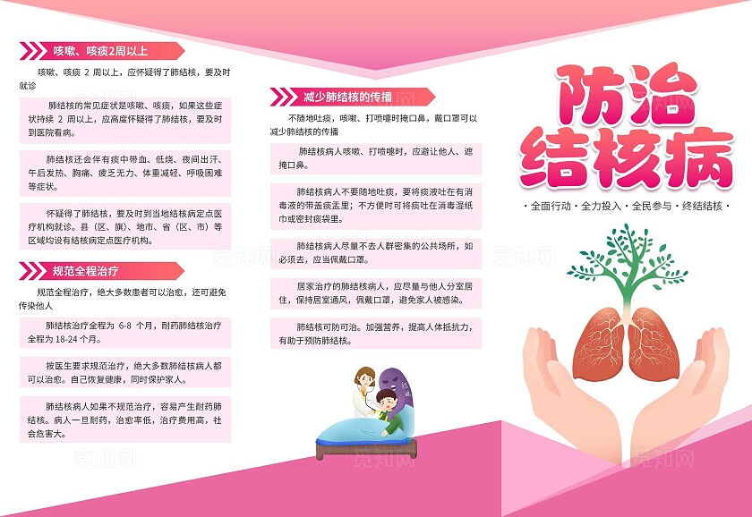 粉色大气防治结核病宣传三折页医疗