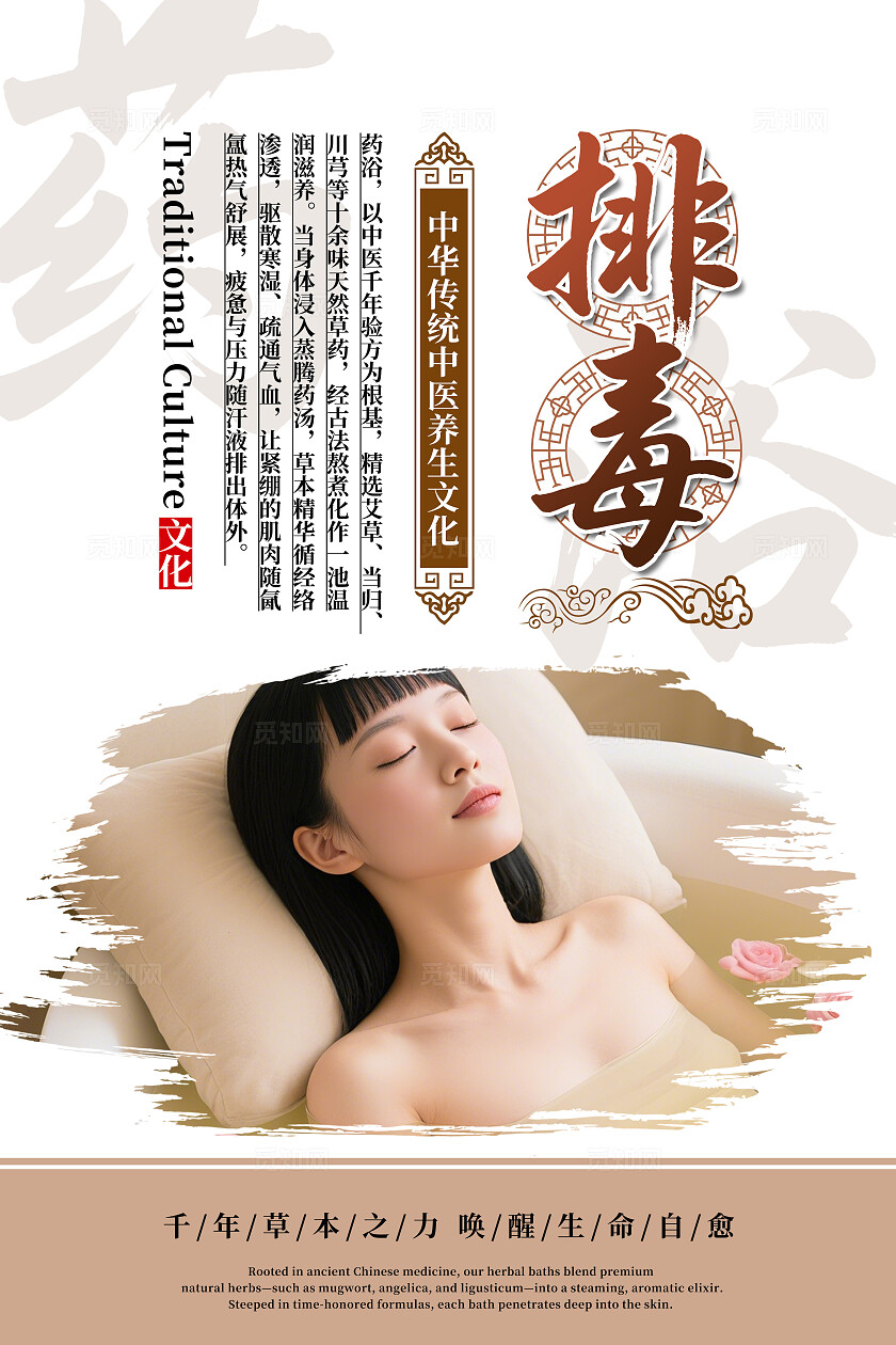 中国风药浴养生足浴排毒养颜美容宣传海报套图