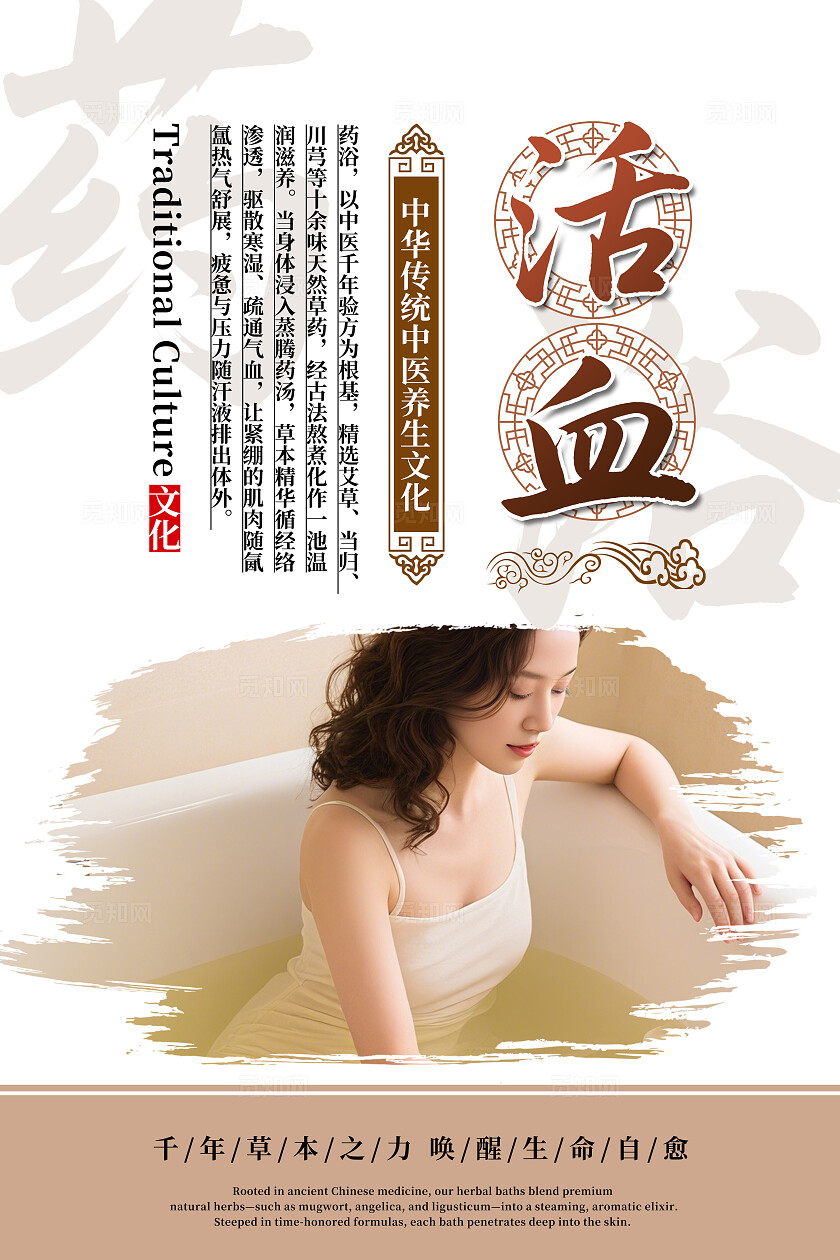中国风药浴养生足浴排毒养颜美容宣传海报套图