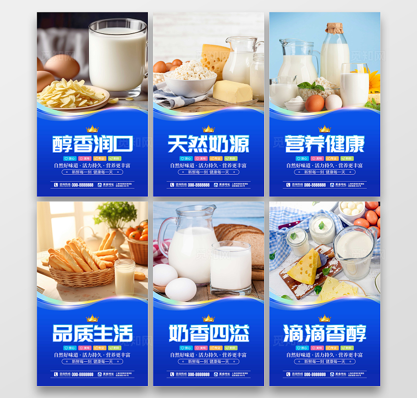 蓝色大气新鲜牛奶宣传套图