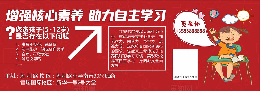 红色手绘卡通才智书院 核心素养课程邀请卡优惠券体验券