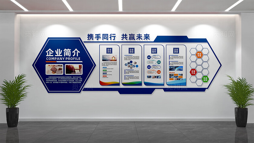 大气蓝色公司企业文化墙形象墙