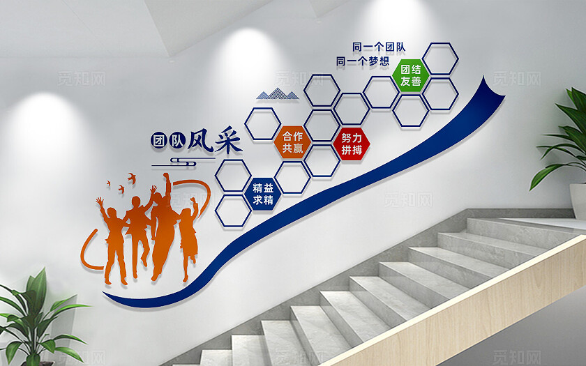 企业公司团队楼梯风采墙照片墙