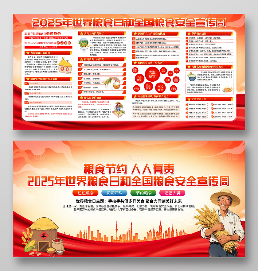 2025年红色卡通世界粮食日全国粮食安全宣传周宣传栏