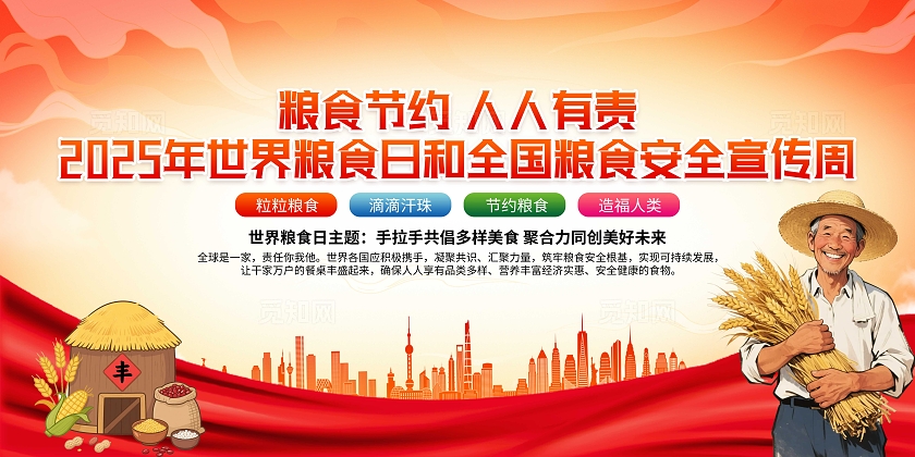 2025年红色卡通世界粮食日全国粮食安全宣传周宣传栏