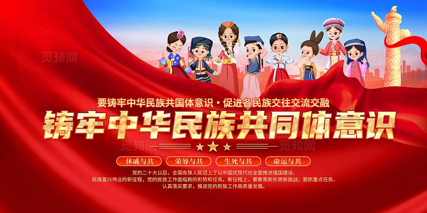 红色大气中华民族共同体意识民族团结宣传栏
